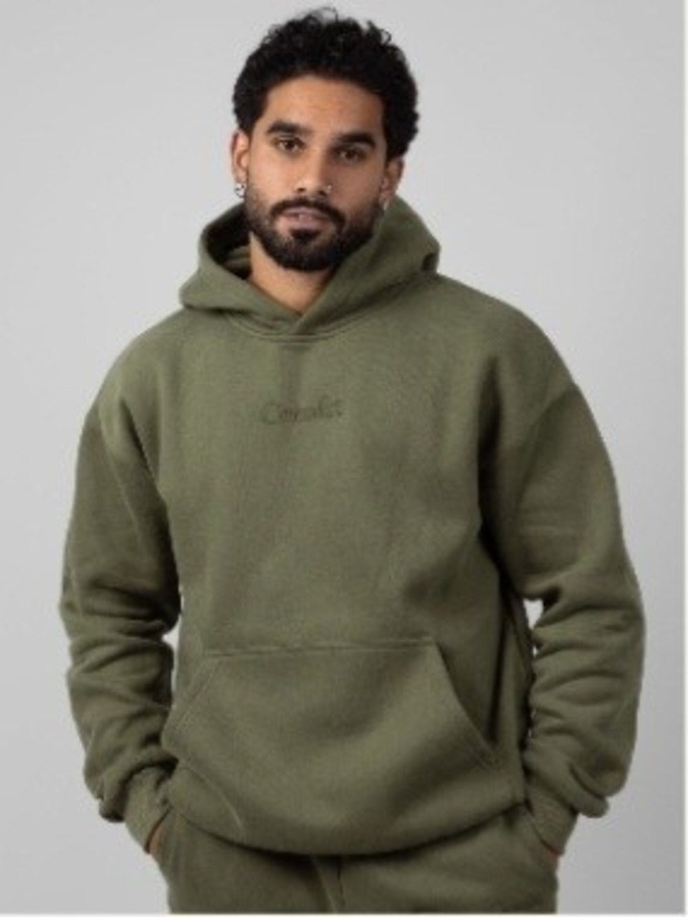 Olive Green Men's Pullover Hoodie with Front Pocket